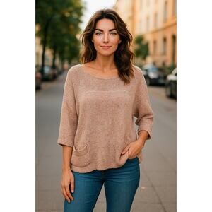 Theory Open Knit boxy blouse lagenlook small beachy coastal spring cotton silk